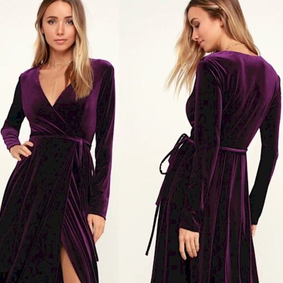 Lulus Jacinda Plum Purple Velvet Wrap Maxi Dress Size Small New NWOT - Picture 4 of 6
